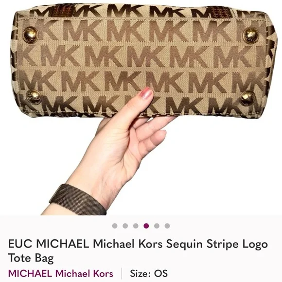 EUC MMK Sequin Stripe Tan Tote Bag - Picture 4 of 6